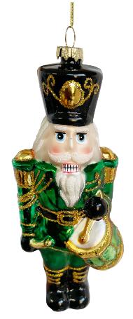 Drummer Boy Nutcracker Painted Glass Ornament in Green