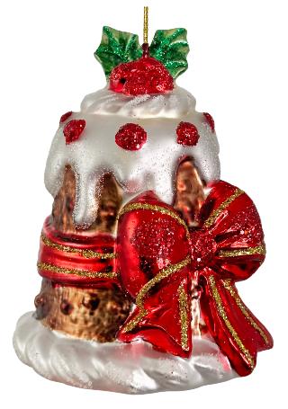 Tied with a Bow Christmas Cake Painted Glass Ornament