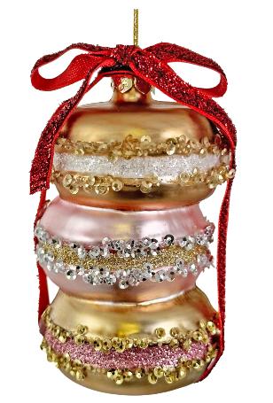 Glittered Macaron Trio Painted Glass Ornament