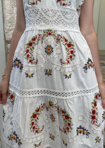 Edwina Embroidered Sleeveless Midi Dress in White