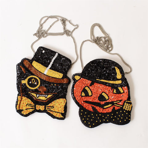 Spooky Pumpkin Beaded Purse