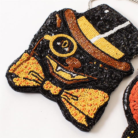 Spooky Cat Beaded Purse