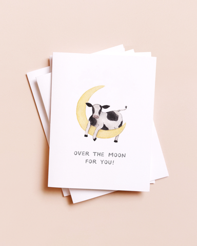 Over The Moon — Animal Pun New Baby Card