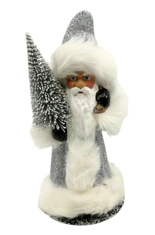 Glittered Santa with Silver Hooded Coat + Fur Hand Muff