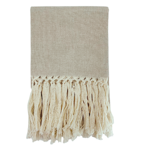 Briscola Fringed Italian Cotton-Linen Hand Towel in Taupe