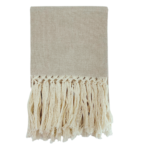 Briscola Fringed Italian Cotton-Linen Hand Towel in Taupe