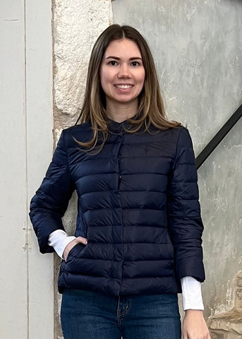 Daisy Ruffle Back Jacket in Navy