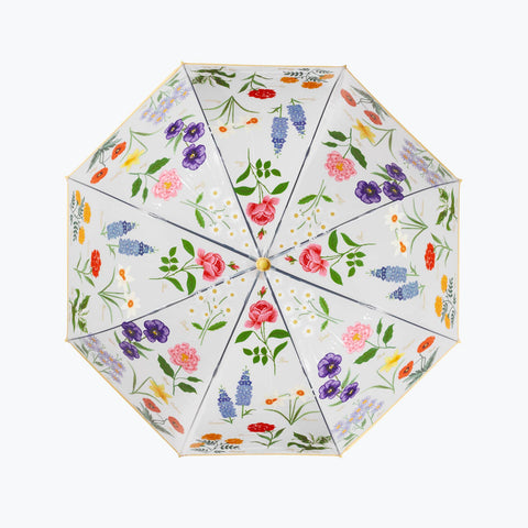 Garden Study Clear Wood Handle Umbrella