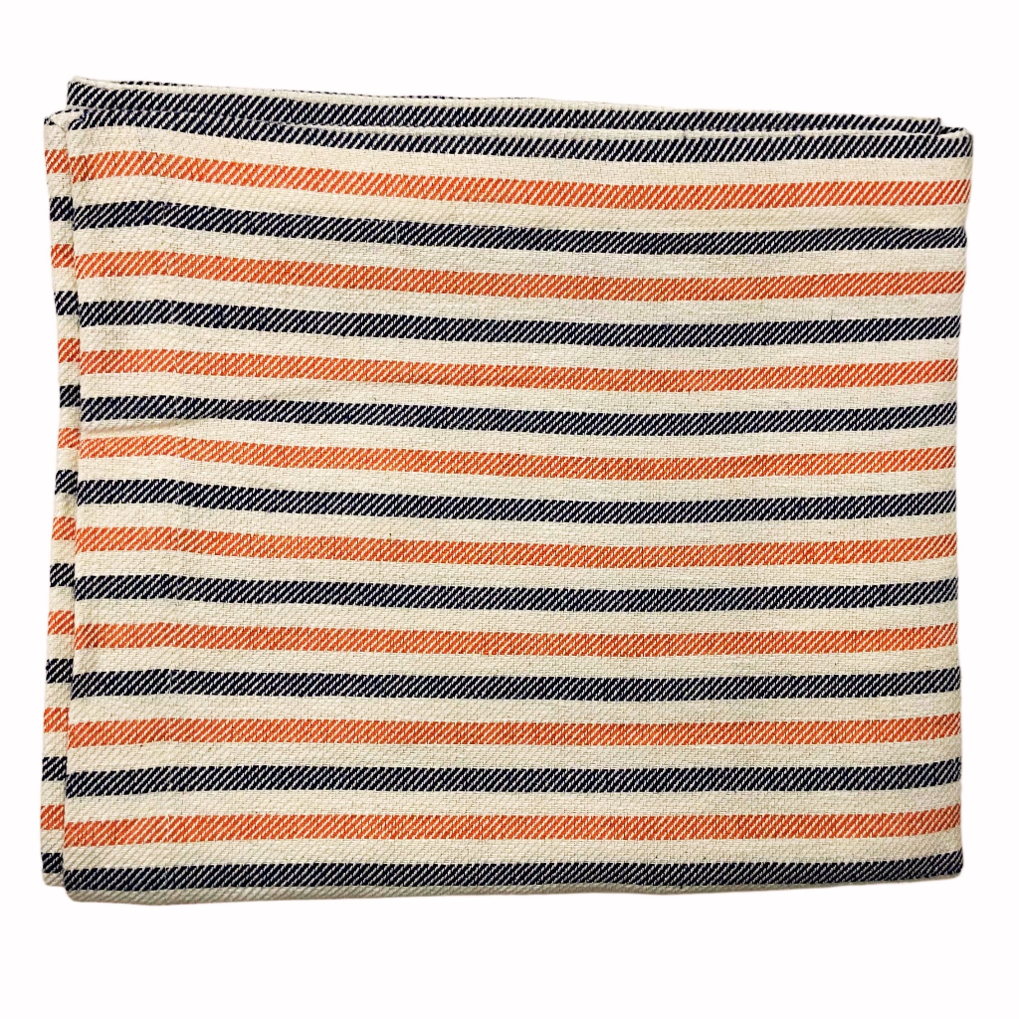 Pomelo Dual Color Stripe Italian Cotton-Linen Table Runner in Orange + Midnight