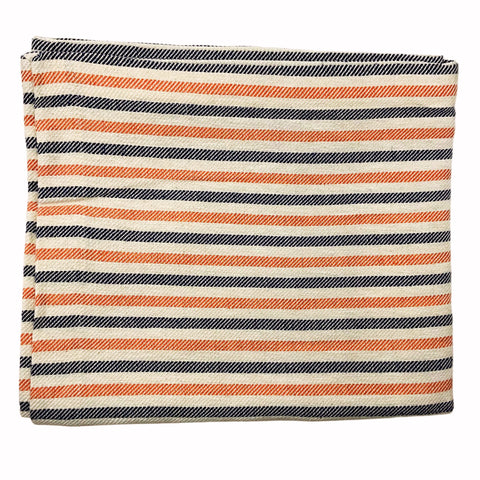 Pomelo Dual Color Stripe Italian Cotton-Linen Table Runner in Orange + Midnight