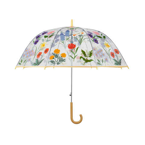 Garden Study Clear Wood Handle Umbrella