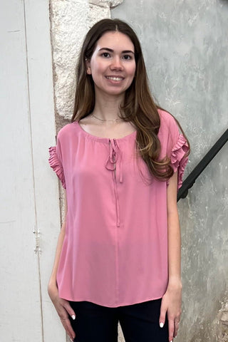 Ruffle Sleeve Blouse in Pink Floyd