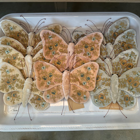 Miranda Gold Embroidered Silk Velvet Butterfly in Ivory
