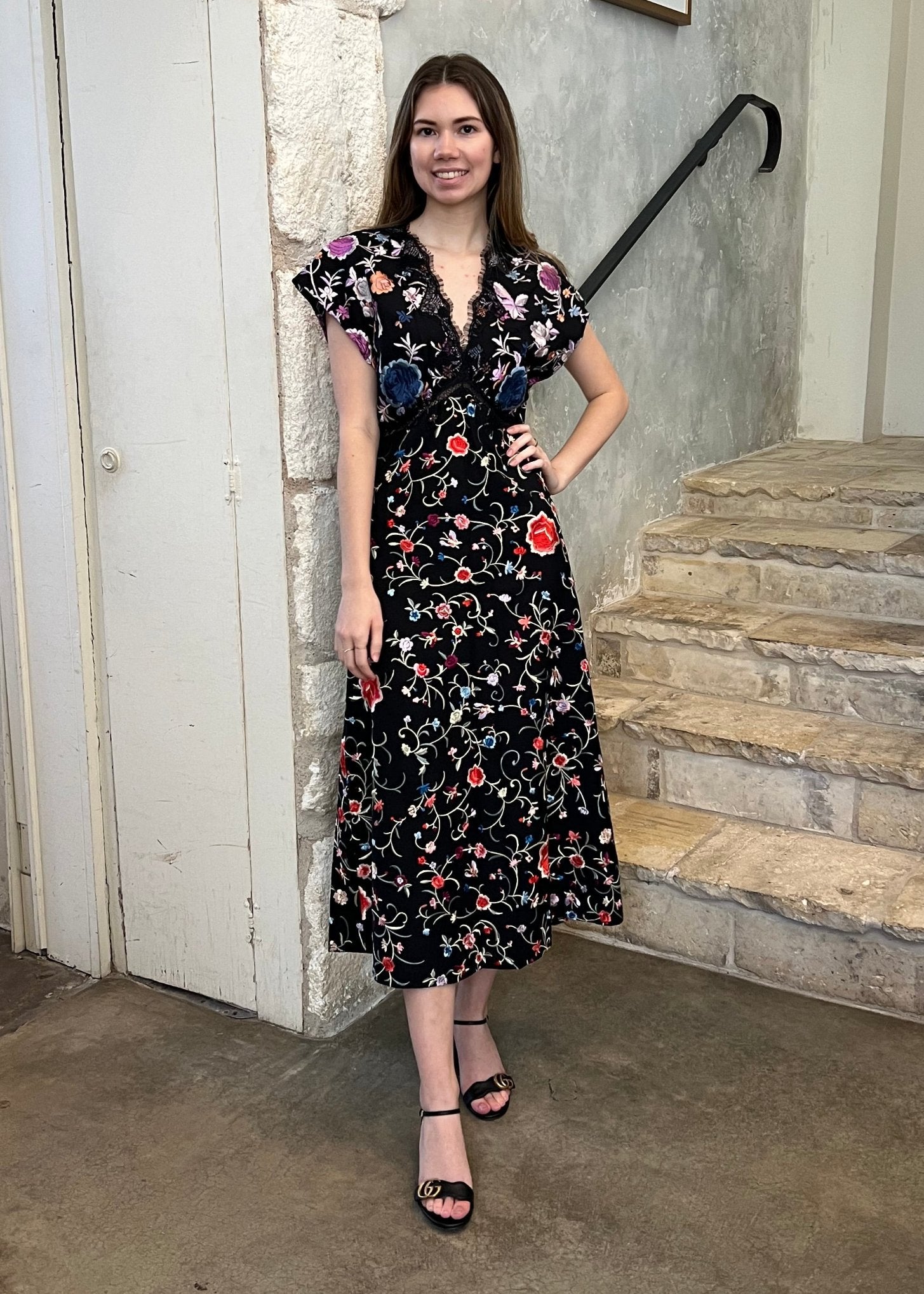 Priscilla Flower Vine Embroidered V-Neck Short Sleeve Maxi Dress in Black | European dcor for the modern household Priscilla Flower Vine Embroidered V-Neck Short Sleeve Maxi Dress in Black | European dcor for the modern household