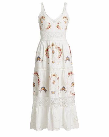 Edwina Embroidered Sleeveless Midi Dress in White