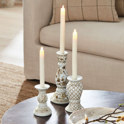Assorted Chinoiserie Ceramic Candle Holders In Brown + White