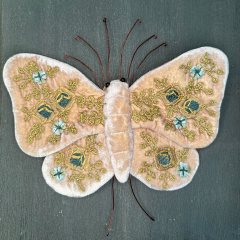 Miranda Blue + Gold Embroidered Silk Velvet Butterfly in Pink Quartz