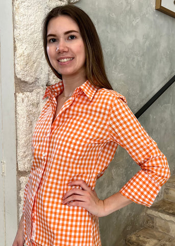 The 4.0 Checkered Long Sleeve Shirt in Seville Orange