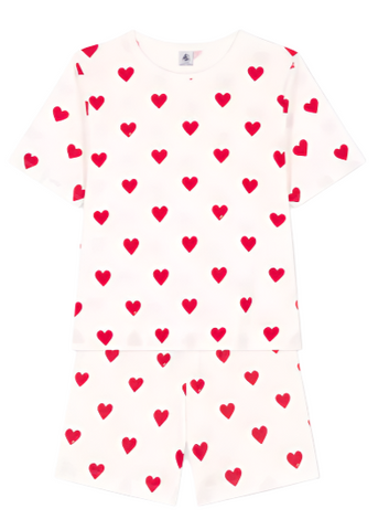 Heart Print Short Sleeve Top + Shorts Loungewear Set