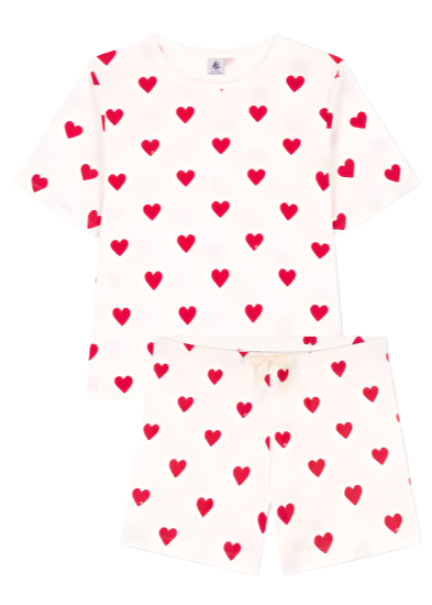 Heart Print Short Sleeve Top + Shorts Loungewear Set