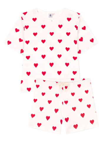 Heart Print Short Sleeve Top + Shorts Loungewear Set
