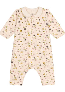 Falling Flower Print Collared Romper in Cream