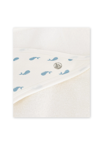 Whale Print Hooded Kid's Towel in White