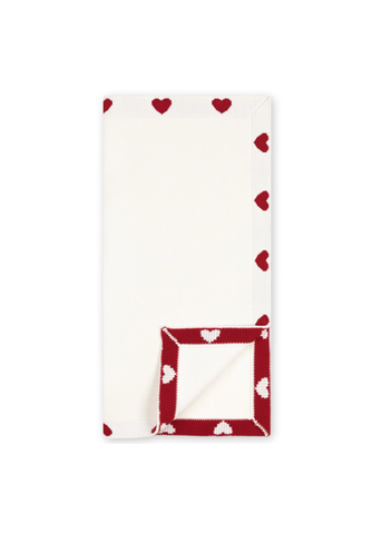 Heart Print Jacquard Knit Cotton Baby Blanket in White + Red