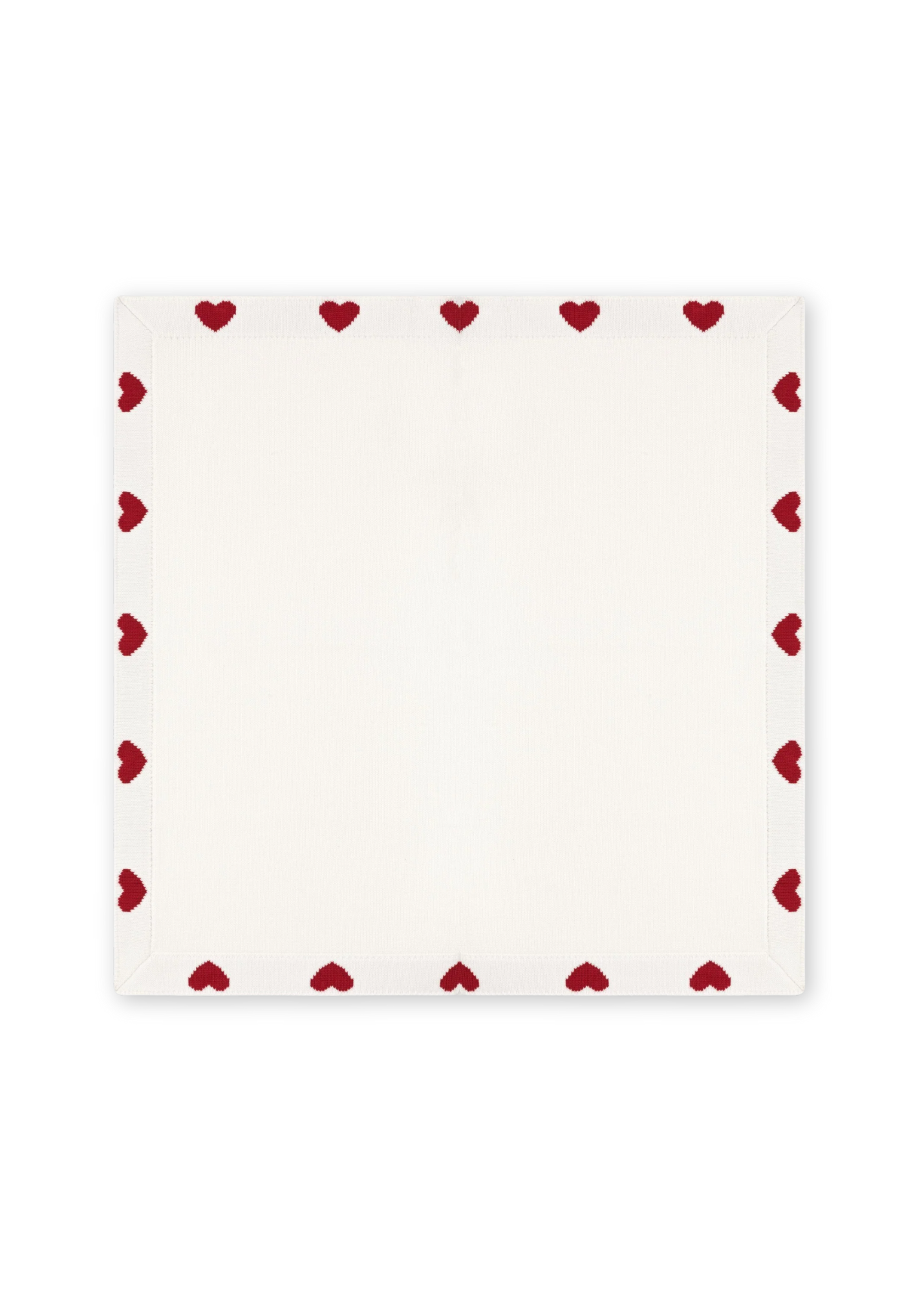 Heart Print Jacquard Knit Cotton Baby Blanket in White + Red