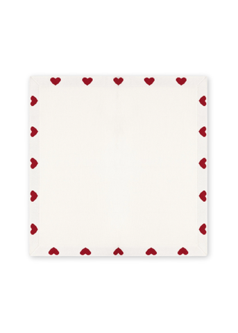 Heart Print Jacquard Knit Cotton Baby Blanket in White + Red