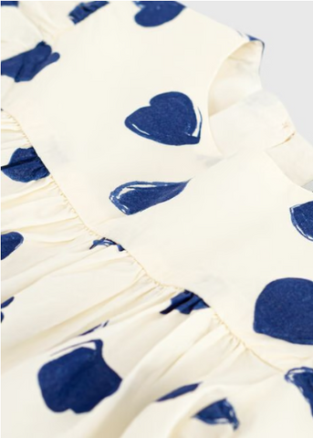 Painted Hearts Print Flutter Sleeve Blouse in Cream + Navy