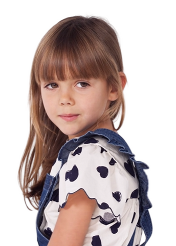 Painted Hearts Print Flutter Sleeve Blouse in Cream + Navy