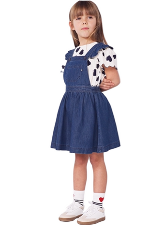 Painted Hearts Print Flutter Sleeve Blouse in Cream + Navy