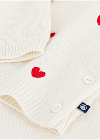 Embroidered Hearts Long Sleeve Sweater + Pants 2 Piece Set in White + Red