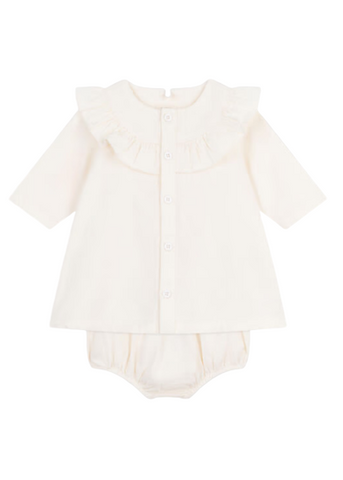 Long Sleeve Corduroy Dress + Bloomers Set in Ivory