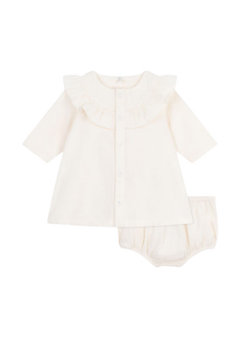 Long Sleeve Corduroy Dress + Bloomers Set in Ivory