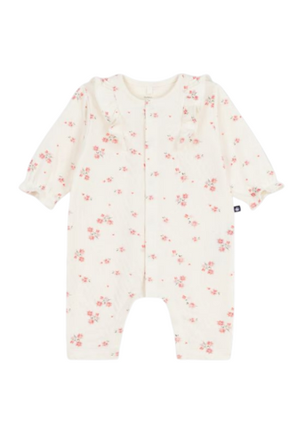 Wildflowers Print Long Sleeve Ruffled Romper in Cream + Multi