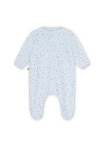 Star Print Collared Long Sleeve Velour Front Snap Footie in Blues
