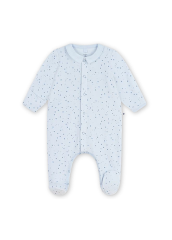 Star Print Collared Long Sleeve Velour Front Snap Footie in Blues