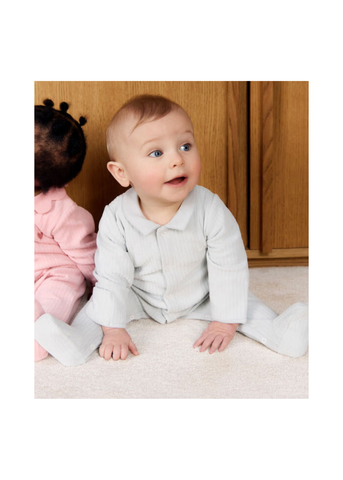 Collared Long Sleeve Velour Front Snap Footie in Blue