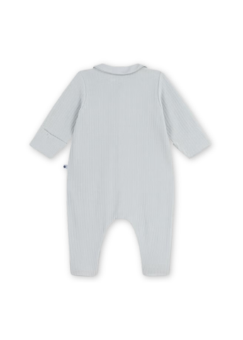 Collared Long Sleeve Velour Front Snap Footie in Blue