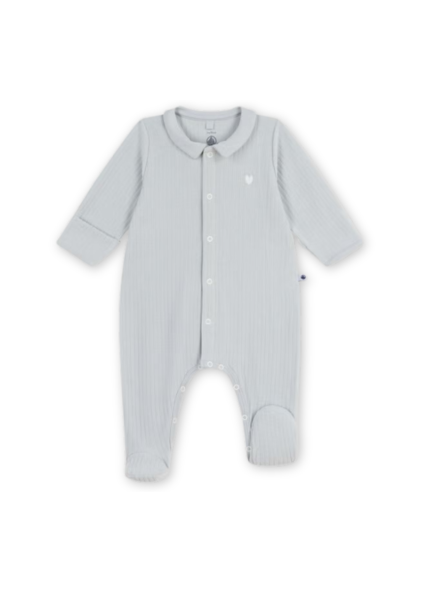 Collared Long Sleeve Velour Front Snap Footie in Blue