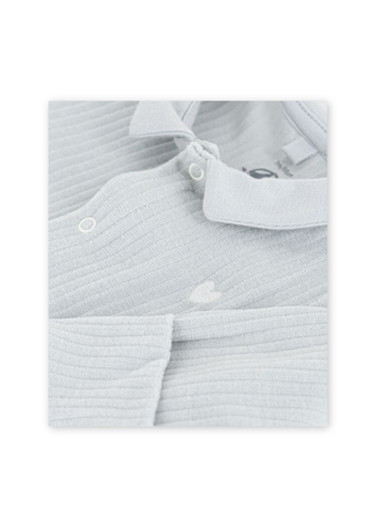 Collared Long Sleeve Velour Front Snap Footie in Blue