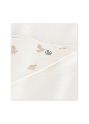 Teddy Bear Print Hooded Kid's Towel in White