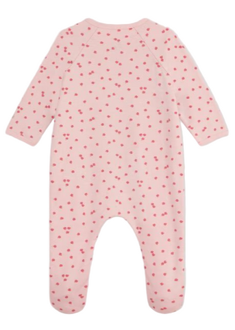 Apple Print Long Sleeve Side Snap Footie in Pink