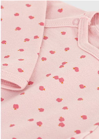 Apple Print Long Sleeve Side Snap Footie in Pink