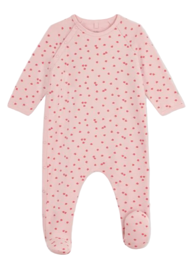 Apple Print Long Sleeve Side Snap Footie in Pink