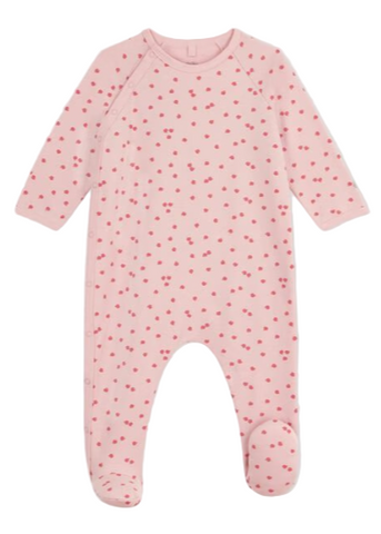 Apple Print Long Sleeve Side Snap Footie in Pink