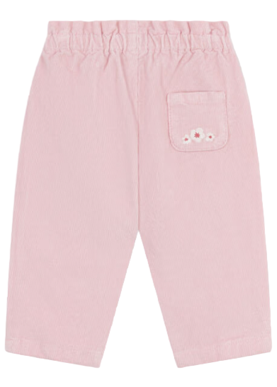 Embroidered Flowers Corduroy Pants in Pink + White