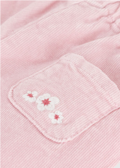 Embroidered Flowers Corduroy Pants in Pink + White